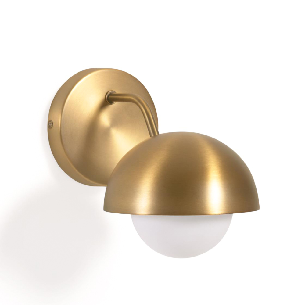 Aplique de Parede em Metal Dourado Lola Arandela dourada com cúpula semicircular e difusor esférico branco