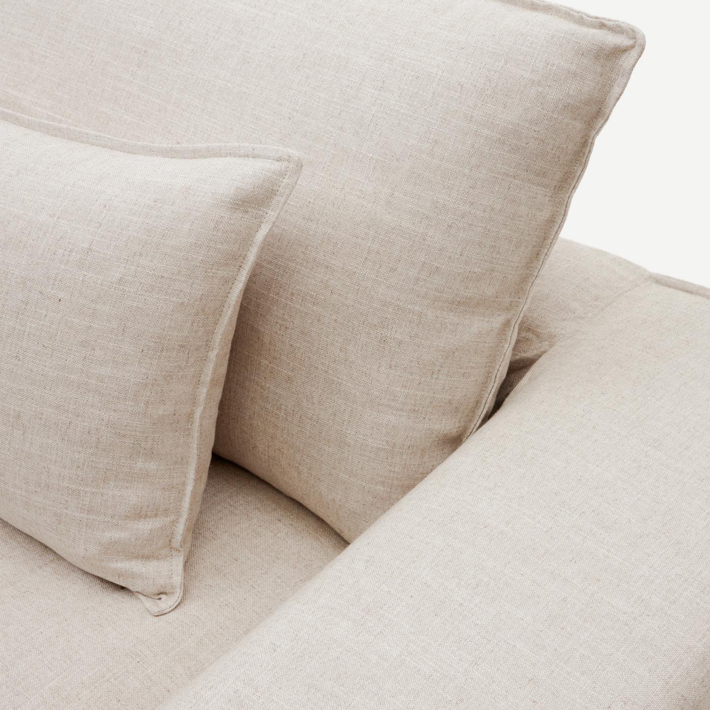 Sofá Anari, 3 lugares, estofado, linho, bege Almofadas e assento estofados em tecido bege claro