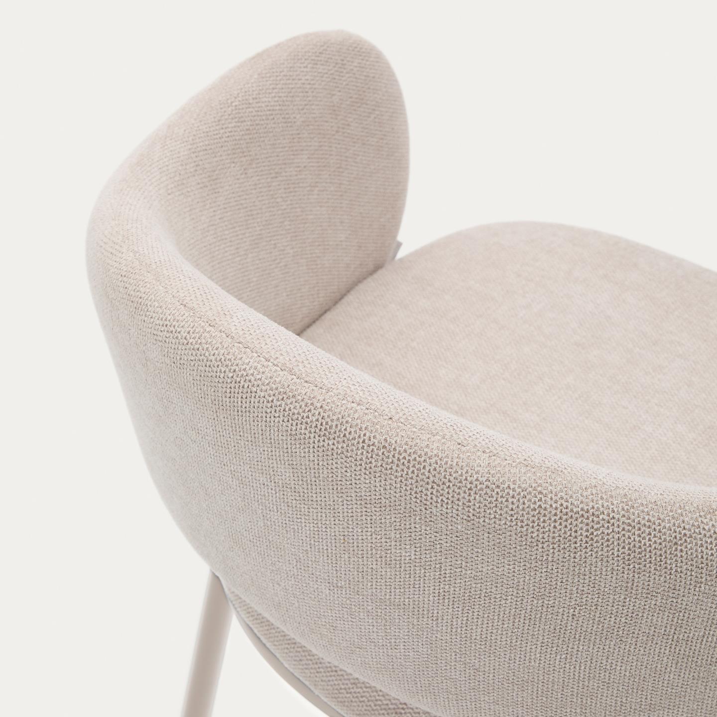 Cadeira alta Mina, estofada, chenille, bege, 65cm Cadeira estofada cor bege com estrutura branca