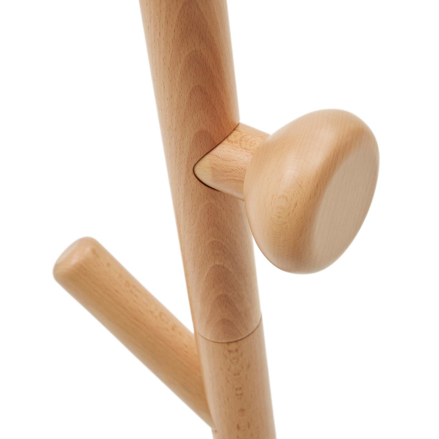 Cabide de pé Nadie, madeira faia, 170cm Gancho de madeira clara com dois braços e botão arredondado