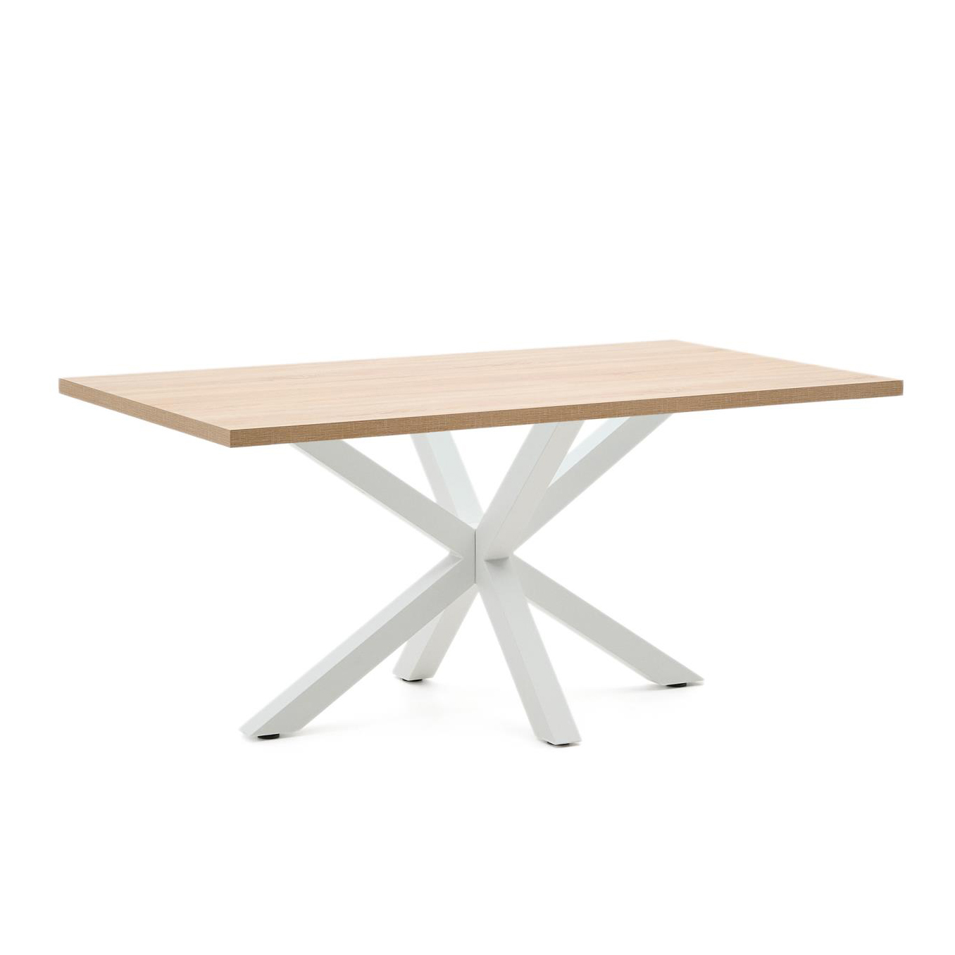 Mesa de jantar Arge, melamina/metal, branco Mesa de jantar retangular com tampo de madeira e base branca cruzada