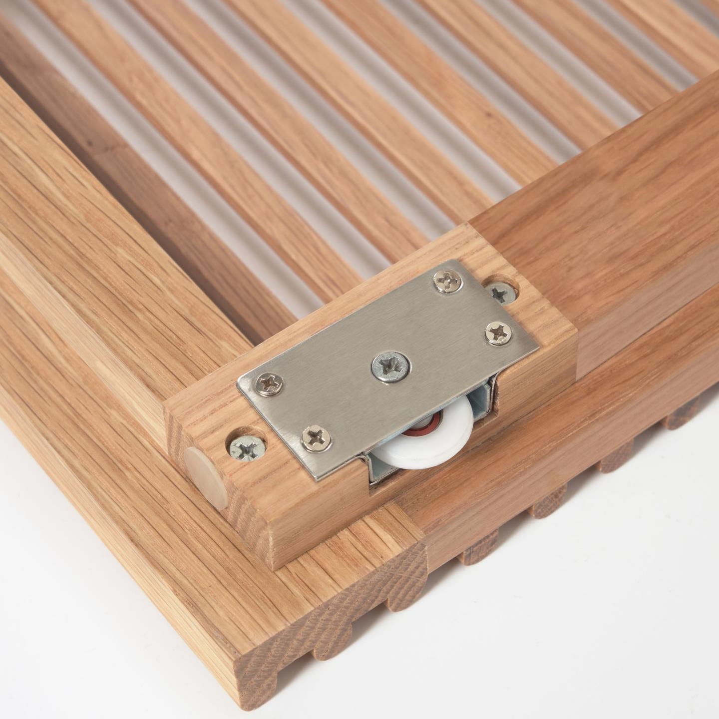 Estante Billa, madeira carvalho, 85x170 Base de madeira para mala com roda e suporte metálico