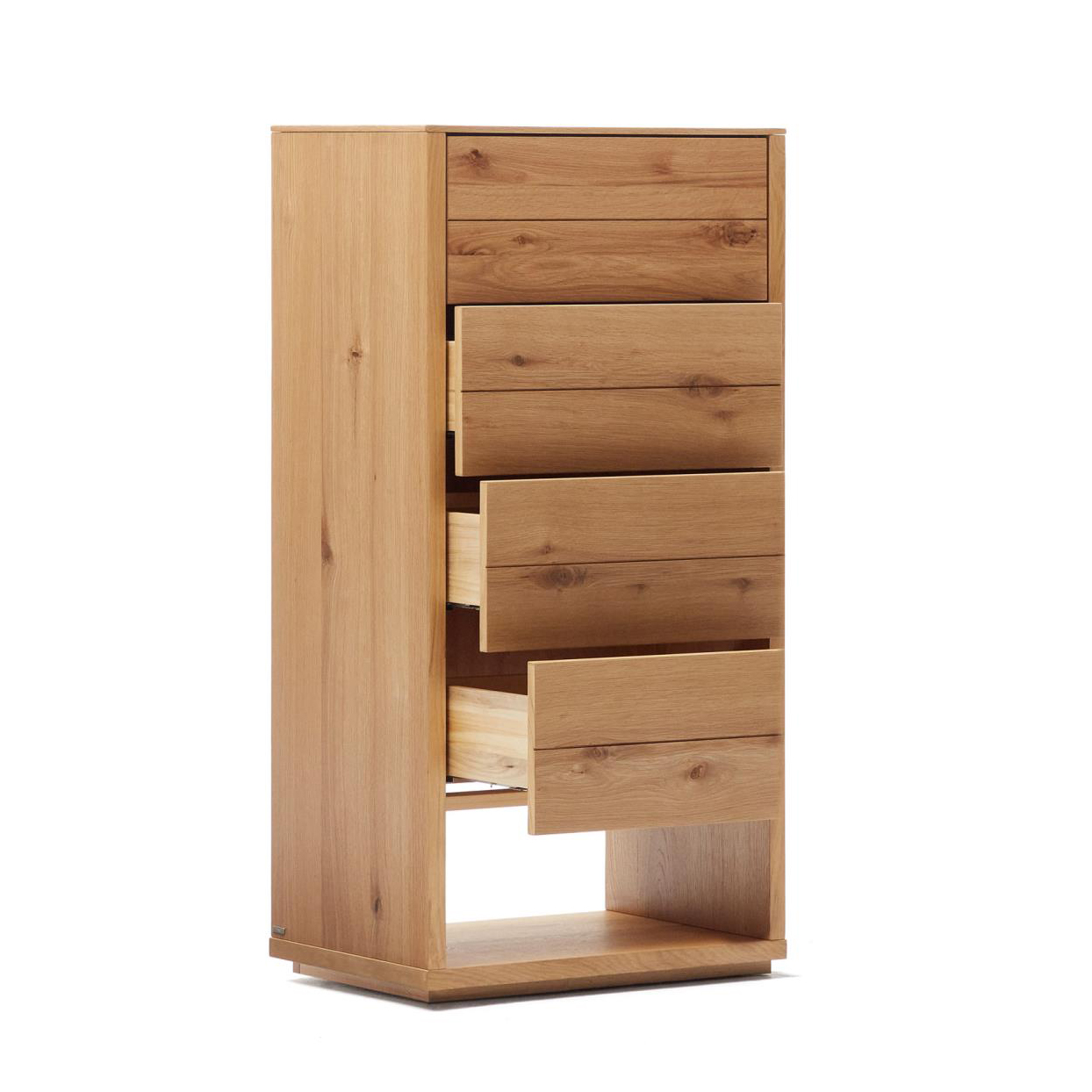 Cómoda Alguam, madeira carvalho, 60x120 Móvel de madeira clara com quatro gavetas e prateleira inferior