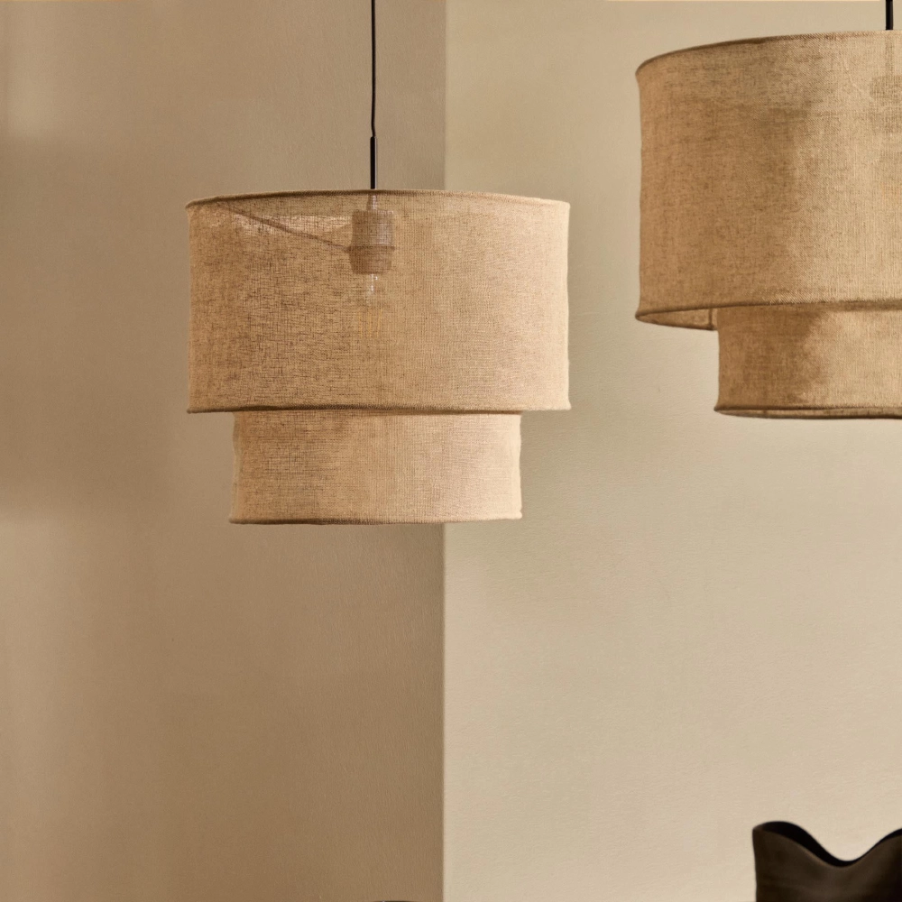 Candeeiro de Teto em Linho Marila Ø40x34 Candeeiros de tecto com abajures de tecido bege texturado