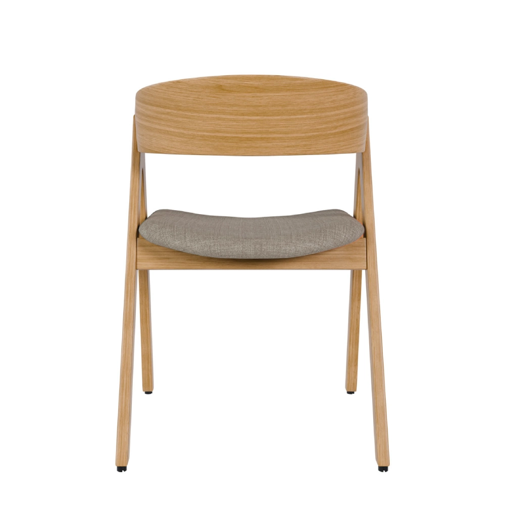 Cadeira estofada com braços em carvalho Rina Cadeira de madeira clara com assento estofado cinzento