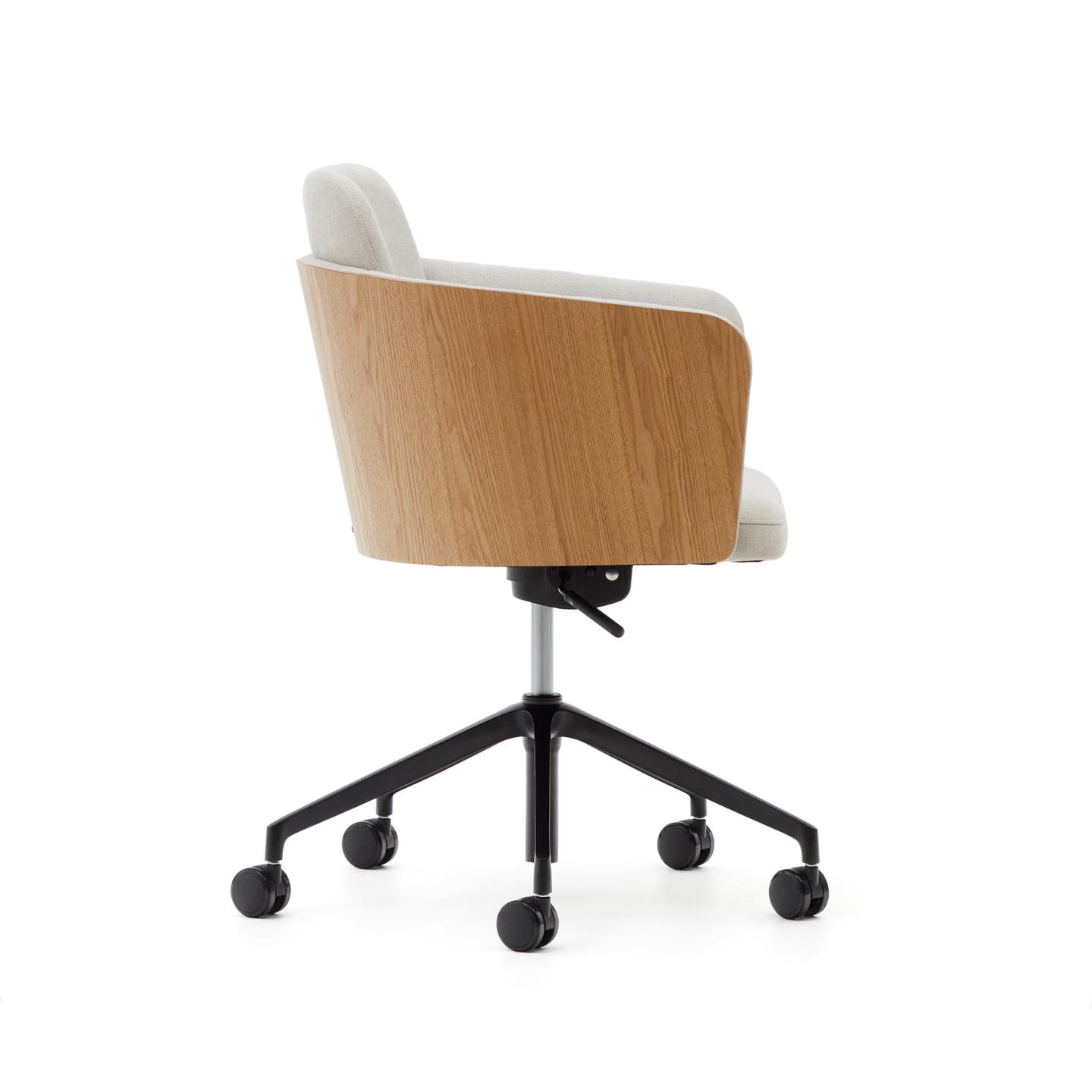 Cadeira de escritório Madan, estofada, natural Cadeira de escritório com madeira clara e estofamento cinzento em fundo branco