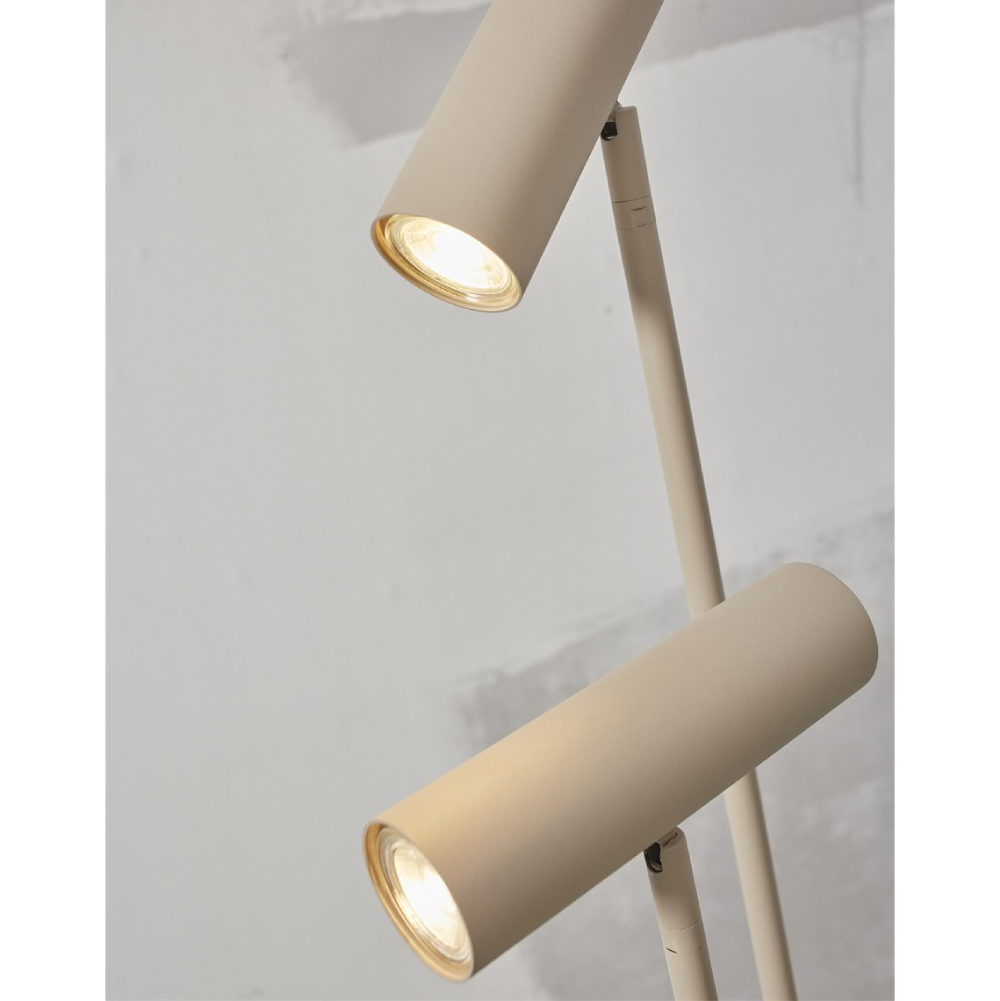 Candeeiro de Pé Havana com Duplo Foco Candeeiro de pé com focos cilíndricos bege ajustáveis