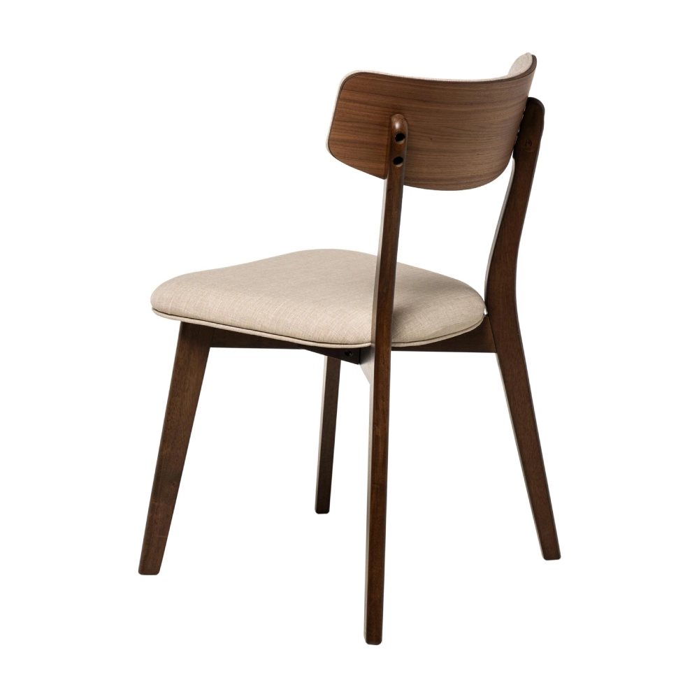 Cadeira estofada bege em nogueira Anais Cadeira de madeira castanha com assento estofado bege e encosto curvo em madeira