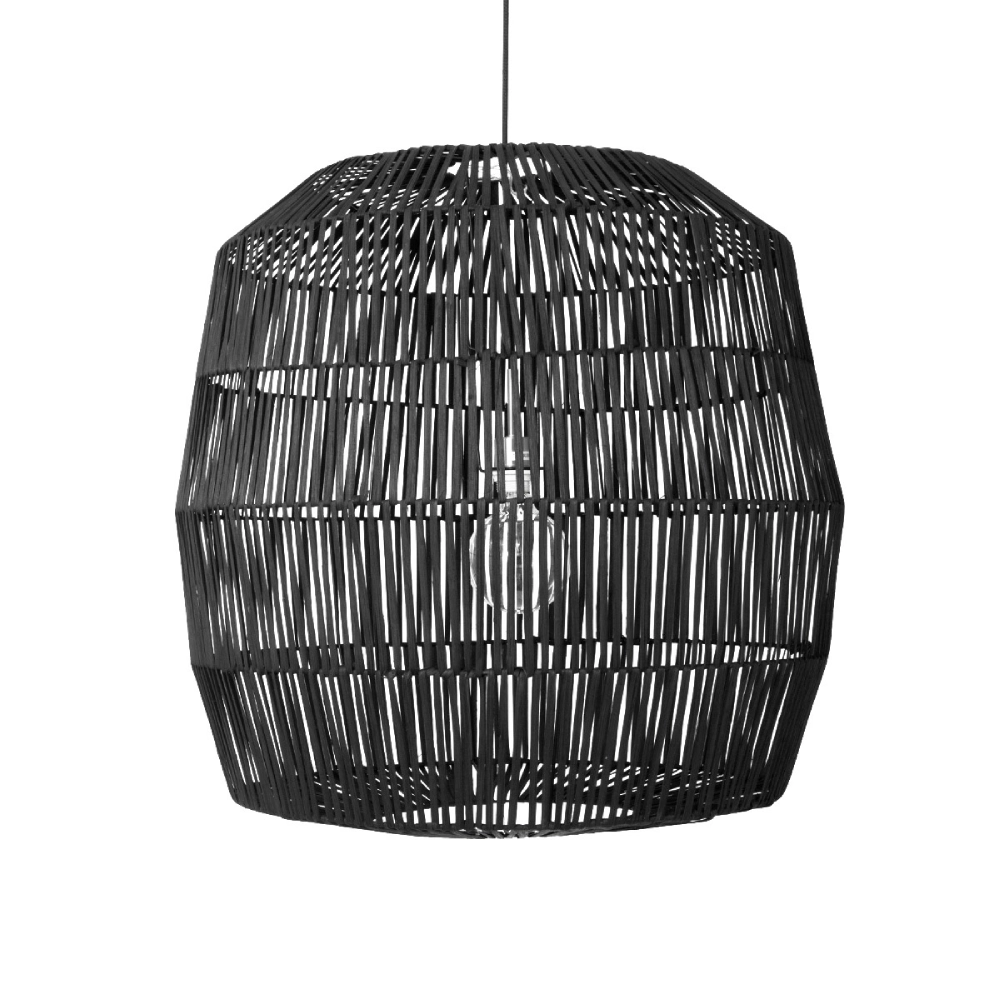 Candeeiro de Teto em Rattan Nama Ø78x78 Candeeiro de teto preto entrelaçado com lâmpada visível
