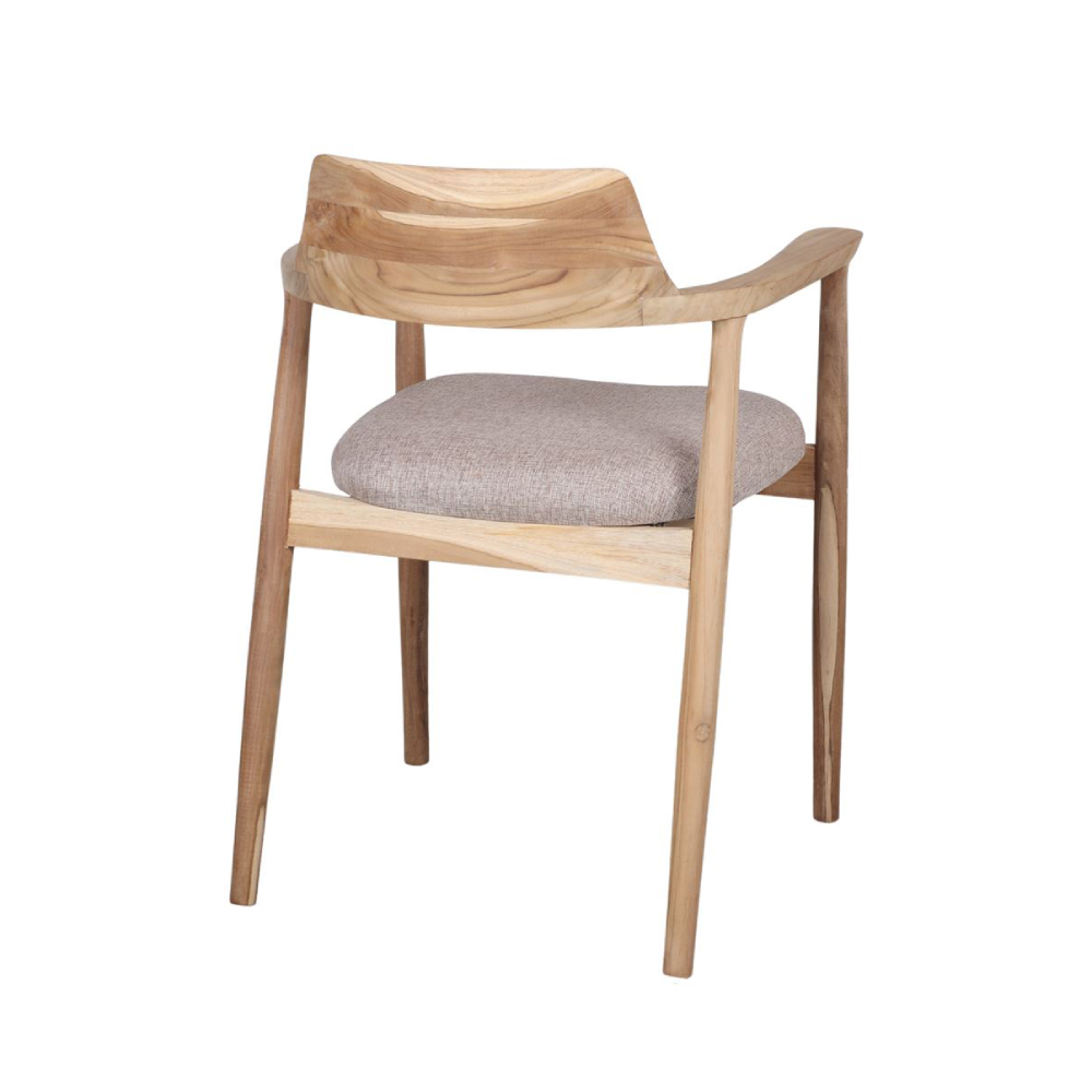 Cadeira com braços madeira teca estofada bege Derby Cadeira de madeira clara com assento cinza