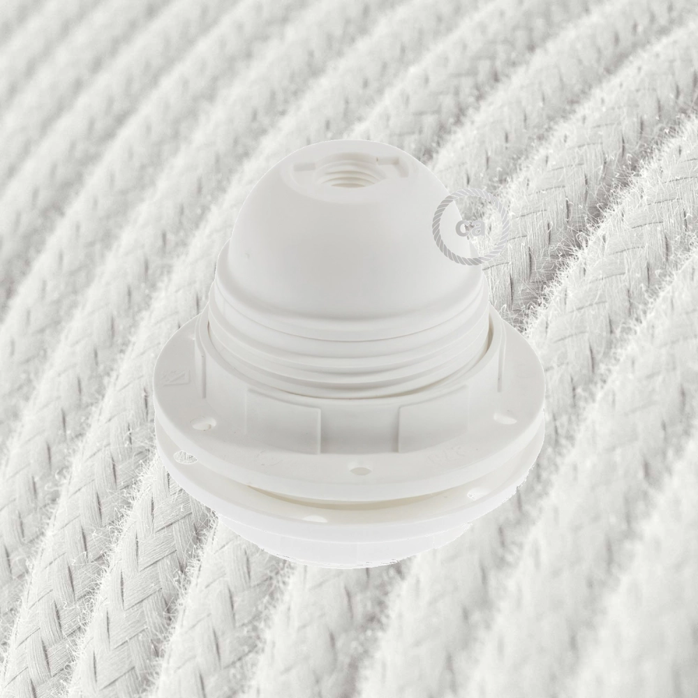 Kit Cabo Elétrico Algodão com Casquilho Branco Foco de lâmpada branco sobre corda trançada branca com detalhes coloridos