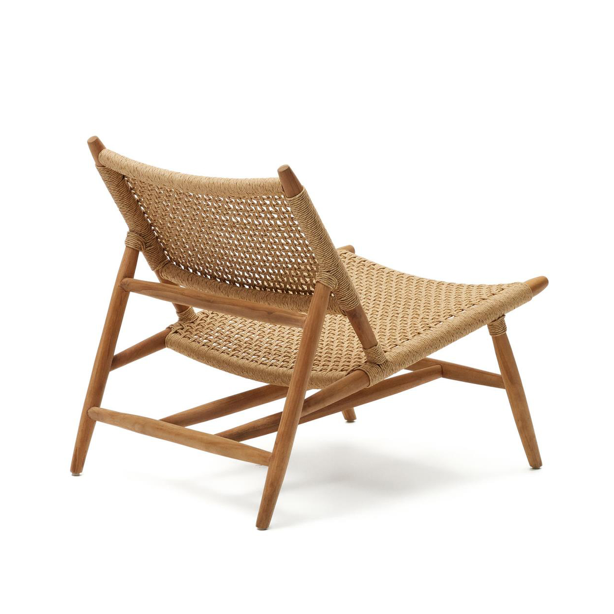 Cadeirão Codan, madeira teca/corda Cadeira lounge de madeira com assento de corda entrelaçada bege