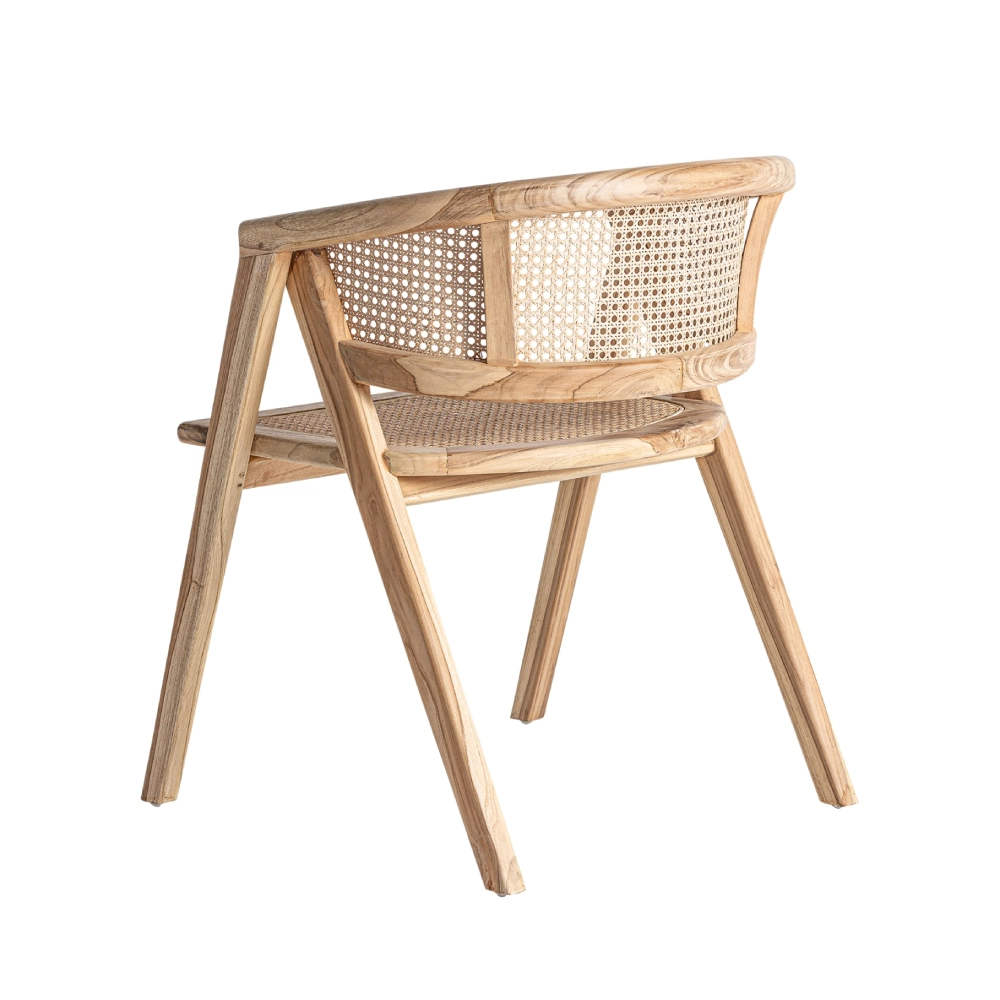 Cadeira com braços em teca e rattan natural Eane Cadeira de madeira clara com encosto e assento de palhinha
