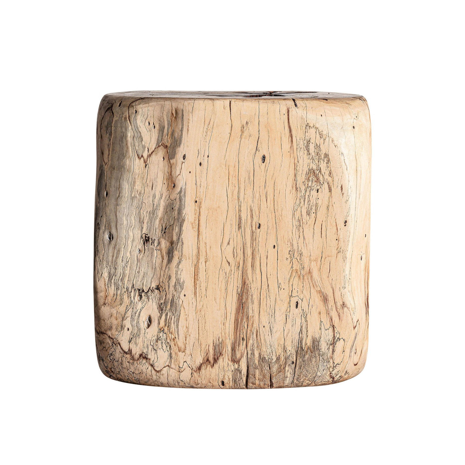 Mesa lateral Dharm, madeira tamarindo, 43x46 Bloco de madeira quadrado natural com veios e textura áspera