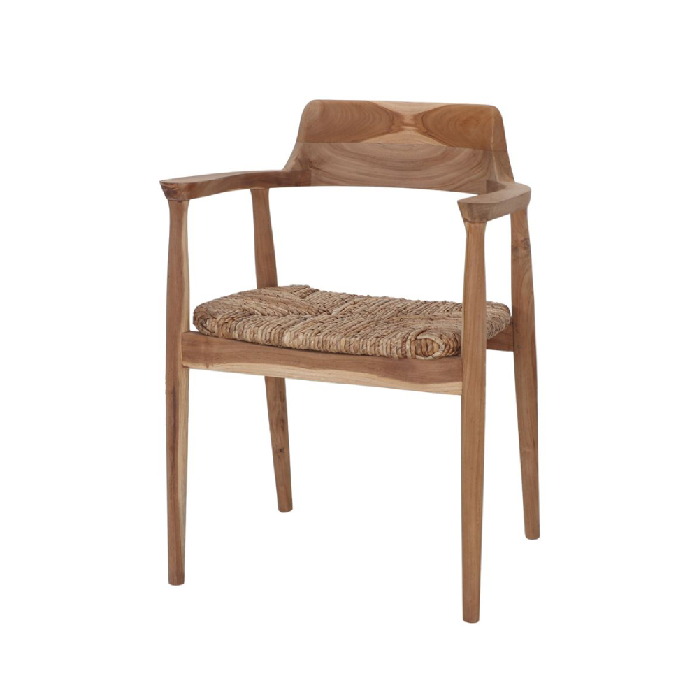 Cadeira com braços madeira teca e fibras naturais Mandalay Cadeira de madeira moderna com almofada tecida
