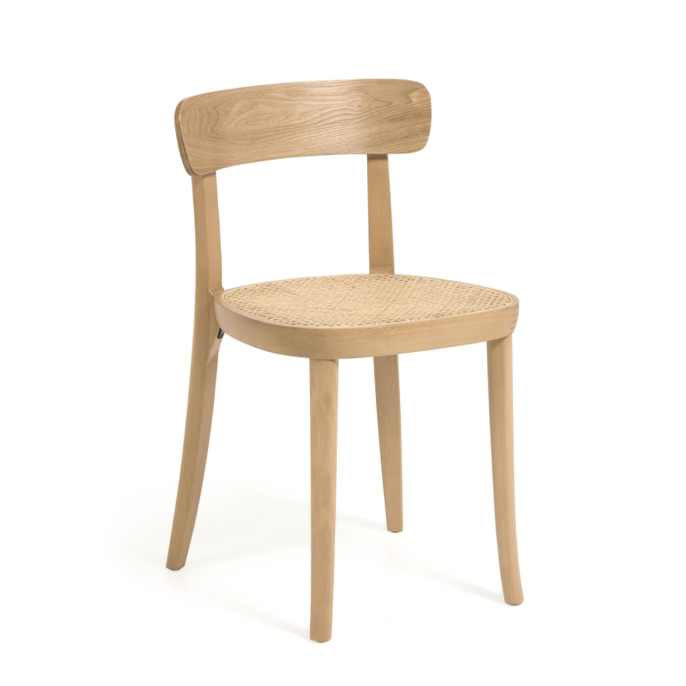 Cadeira em madeira faia com assento em rattan Roma Cadeira de madeira clara com assento redondo e respaldo curvo