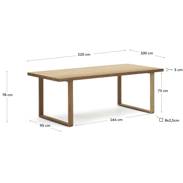 Mesa Canade, exterior, madeira teca Mesa de madeira clara retangular com medidas