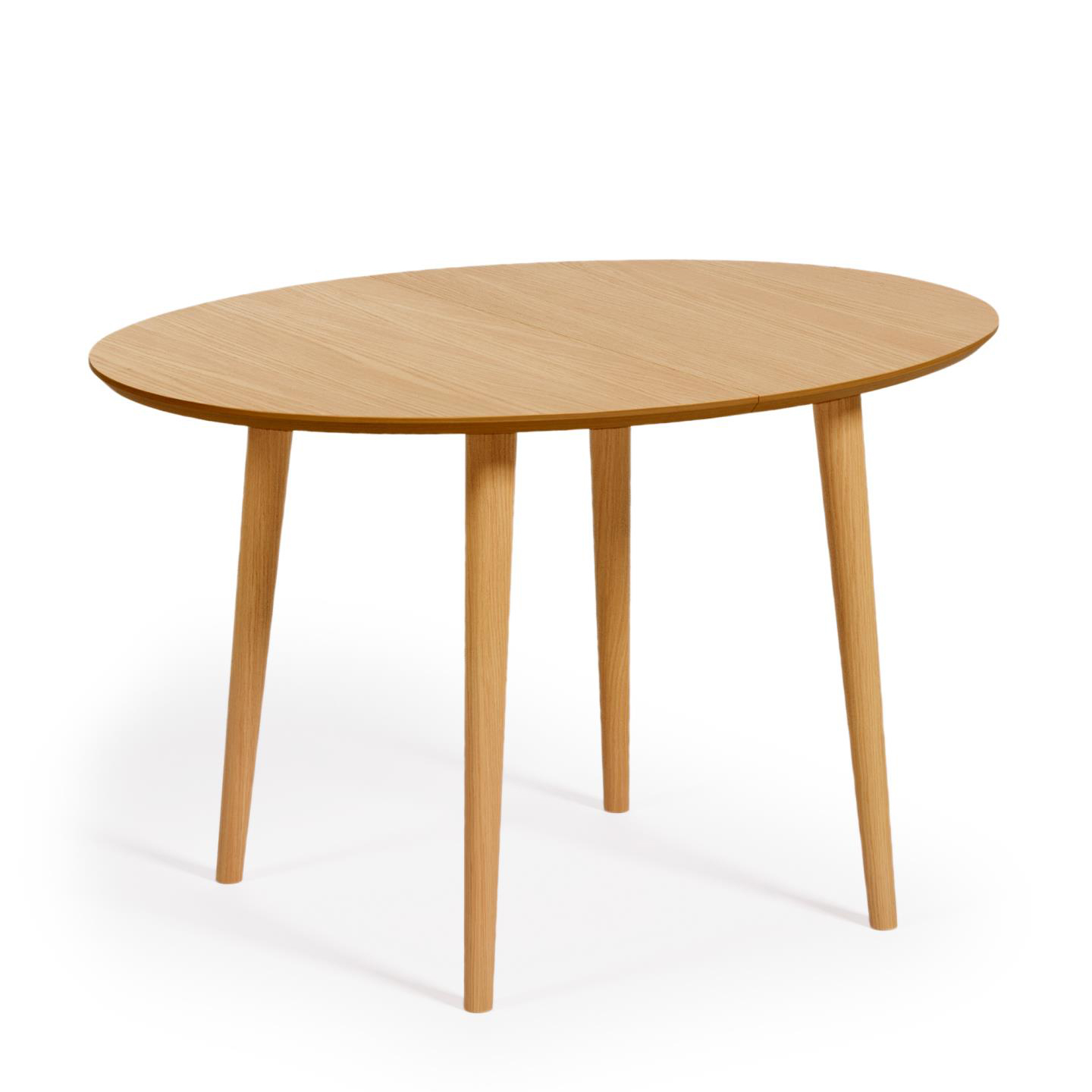 Mesa oval extensível Oki, madeira carvalho, 120(200)x90 Mesa oval de madeira clara com quatro pernas cónicas