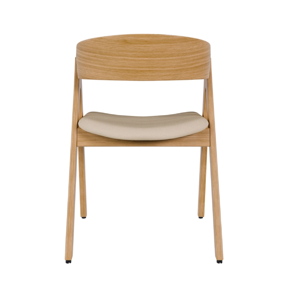 Cadeira estofada com braços em carvalho bege Rina Cadeira de madeira clara com assento acolchoado bege