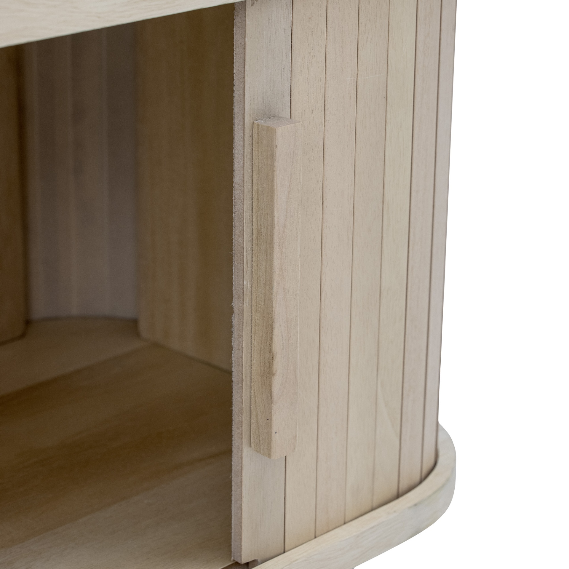 Móvel TV Lex, madeira pinho, 90x50 Móvel em madeira clara com porta ripada e base arredondada