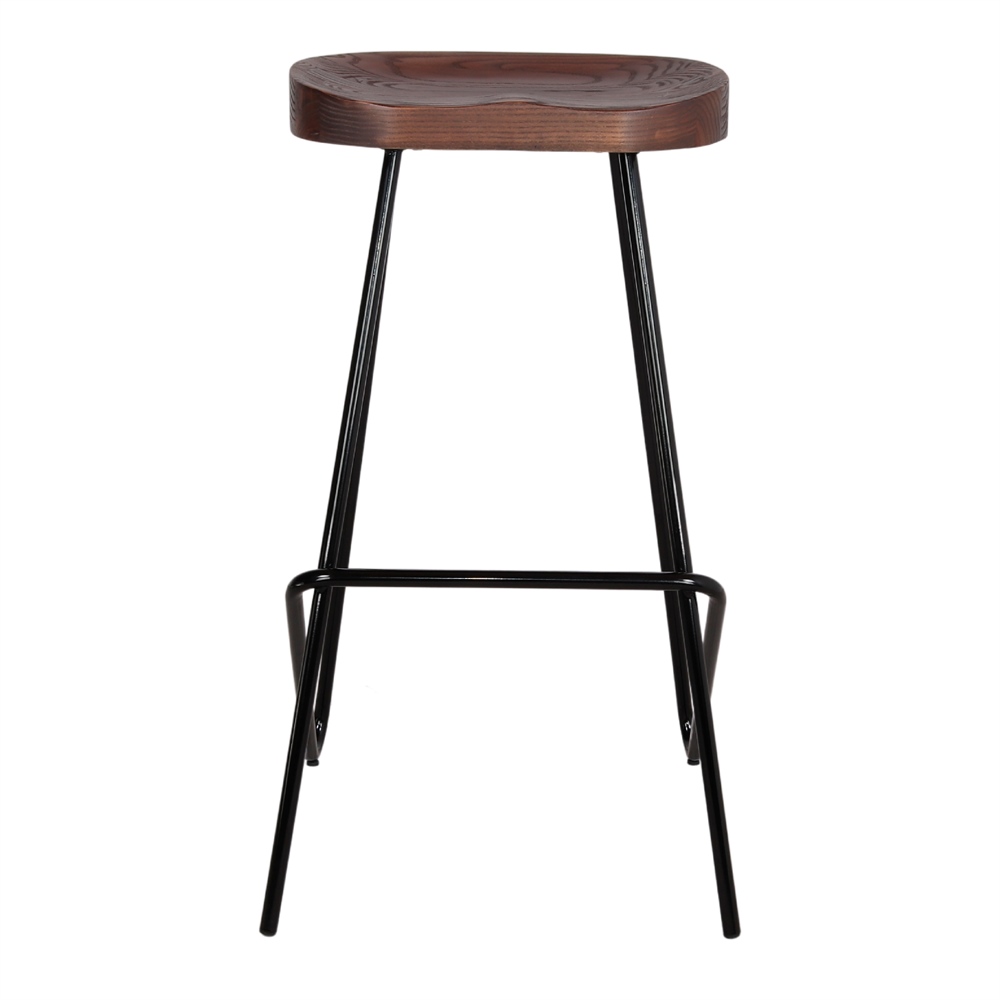 Banco alto Quini, madeira/metal, 76cm Banco alto com assento em madeira castanha escura e pernas em metal preto