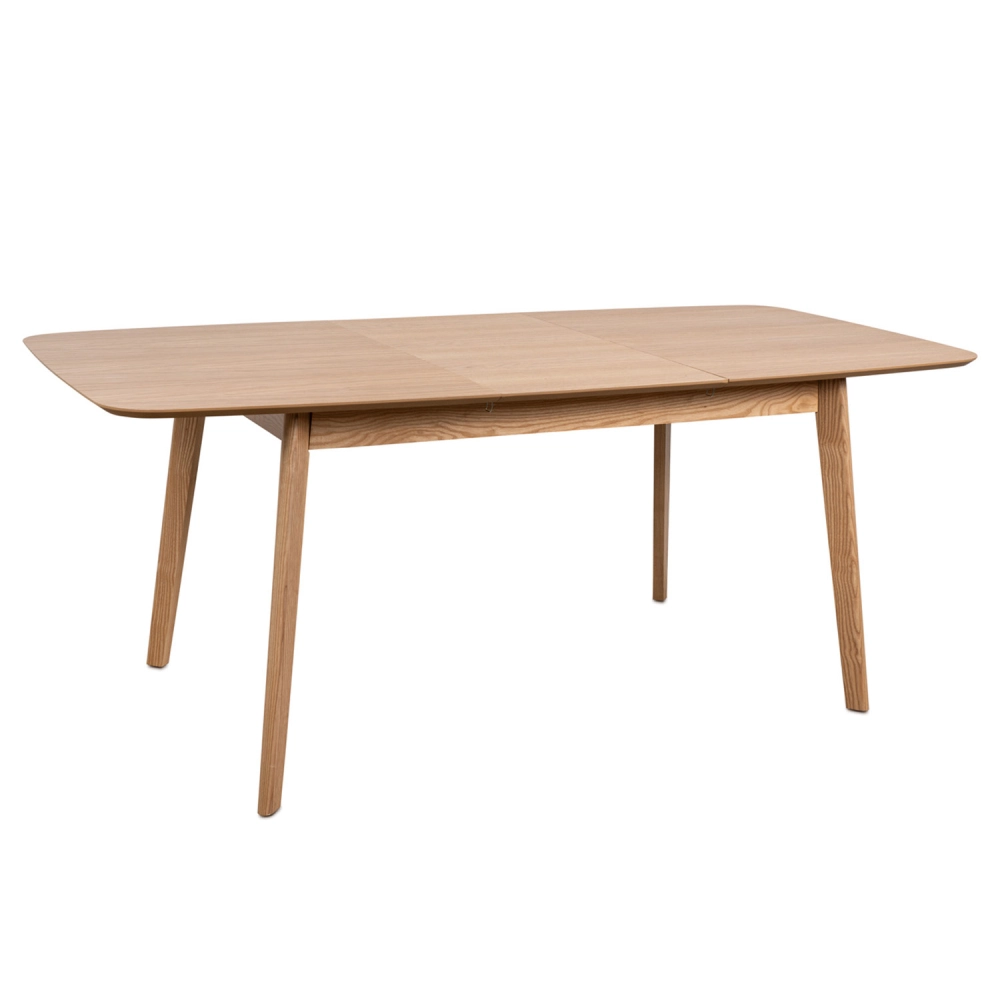 Mesa extensível em carvalho Kenna 140-180 x 90 cm Mesa de jantar retangular de madeira clara com quatro pernas