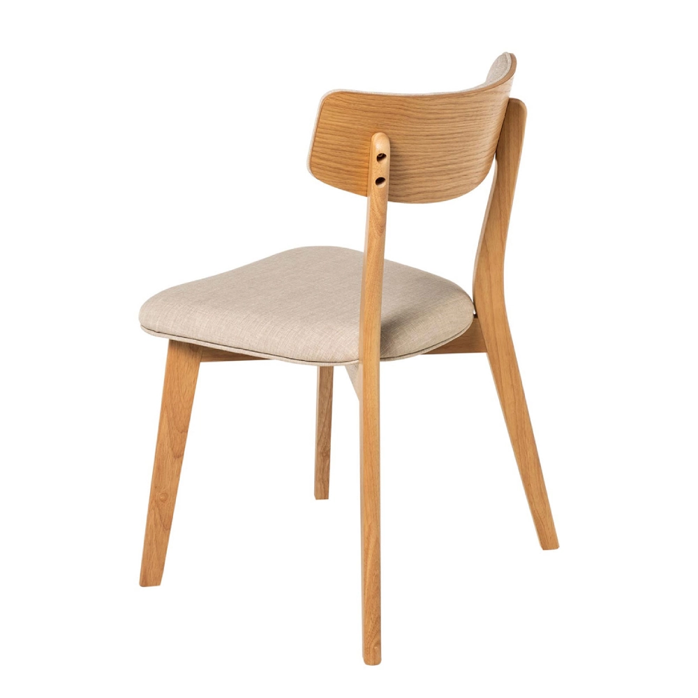 Cadeira estofada bege em carvalho Anais Cadeira de madeira clara com assento estofado bege e encosto curvo