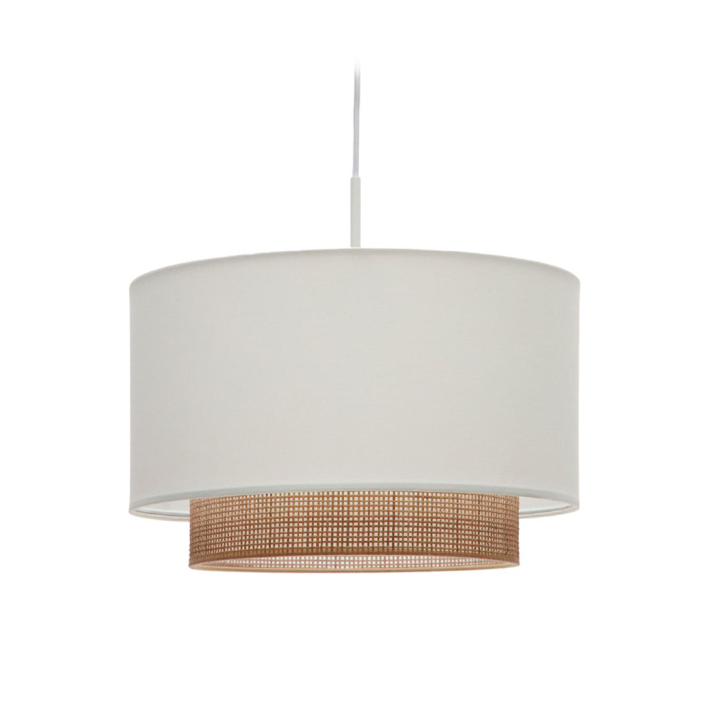 Candeeiro de Teto em Bambu Branco Ermas Ø40x25 Candeeiro de tecto branco com faixa inferior em vime castanho claro