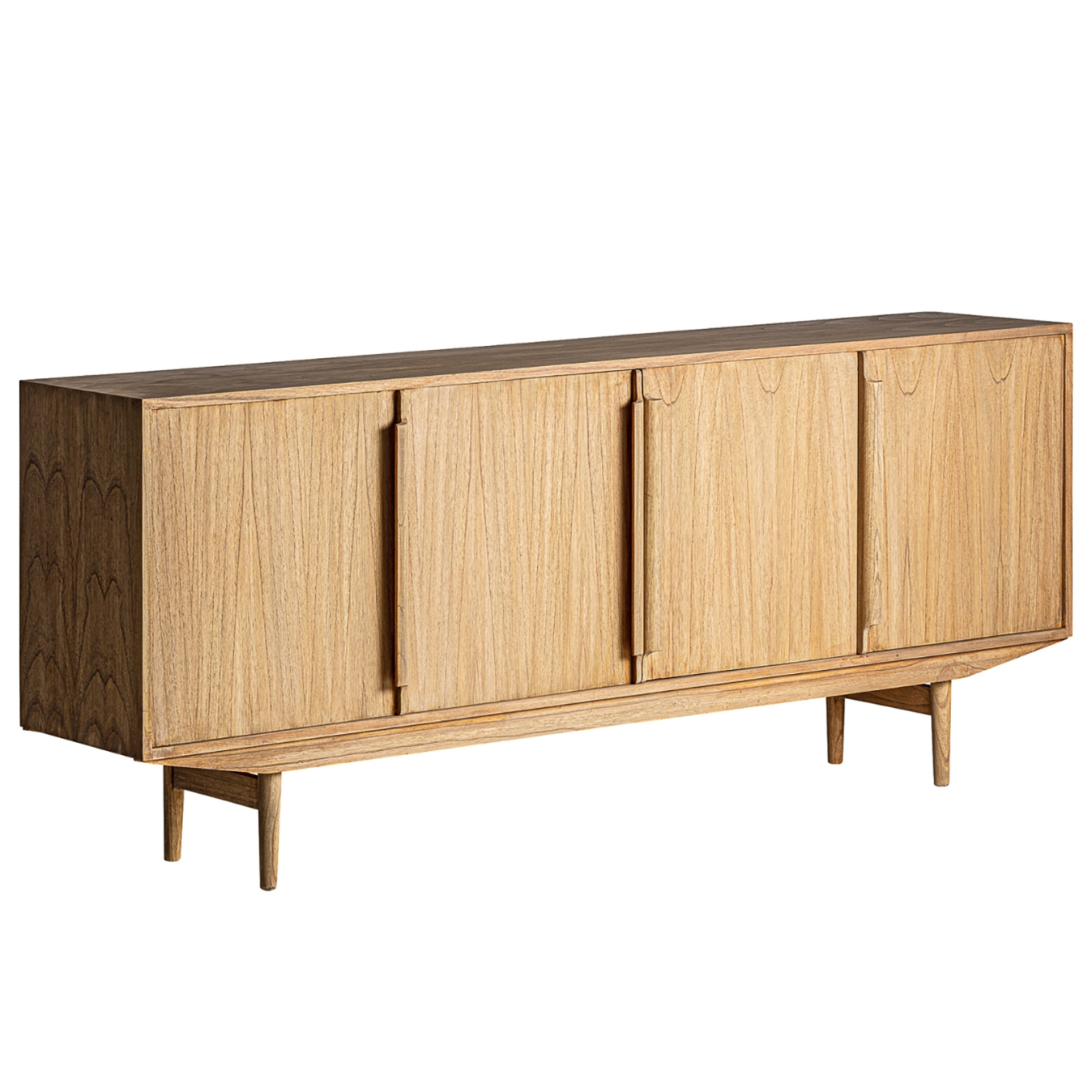 Aparador Niry, madeira mindi, 200x84 Aparador de madeira clara com quatro portas e puxadores verticais