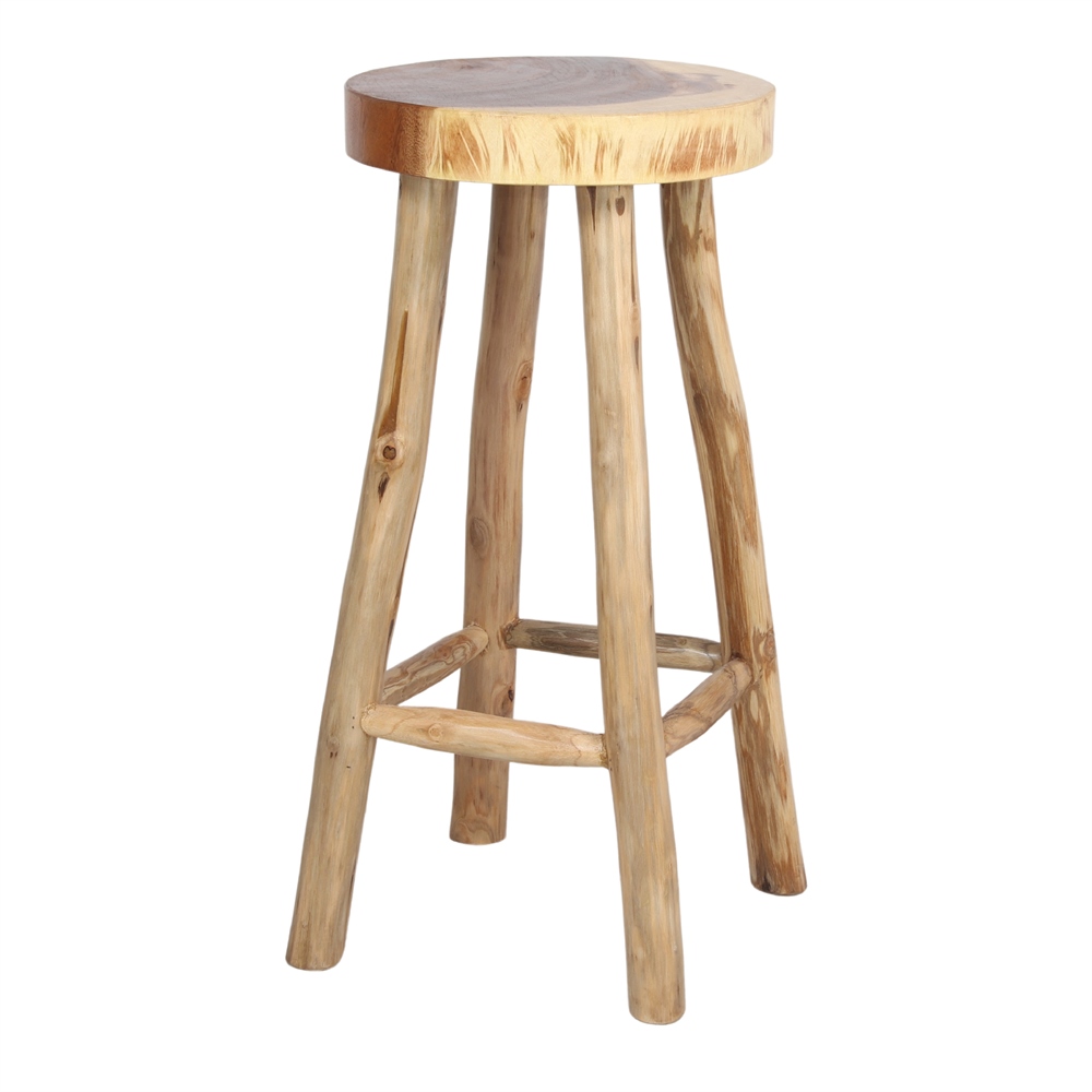 Banco alto Dire, madeira teca, Ø35x72 Banco alto de madeira natural com assento redondo e pernas cilíndricas