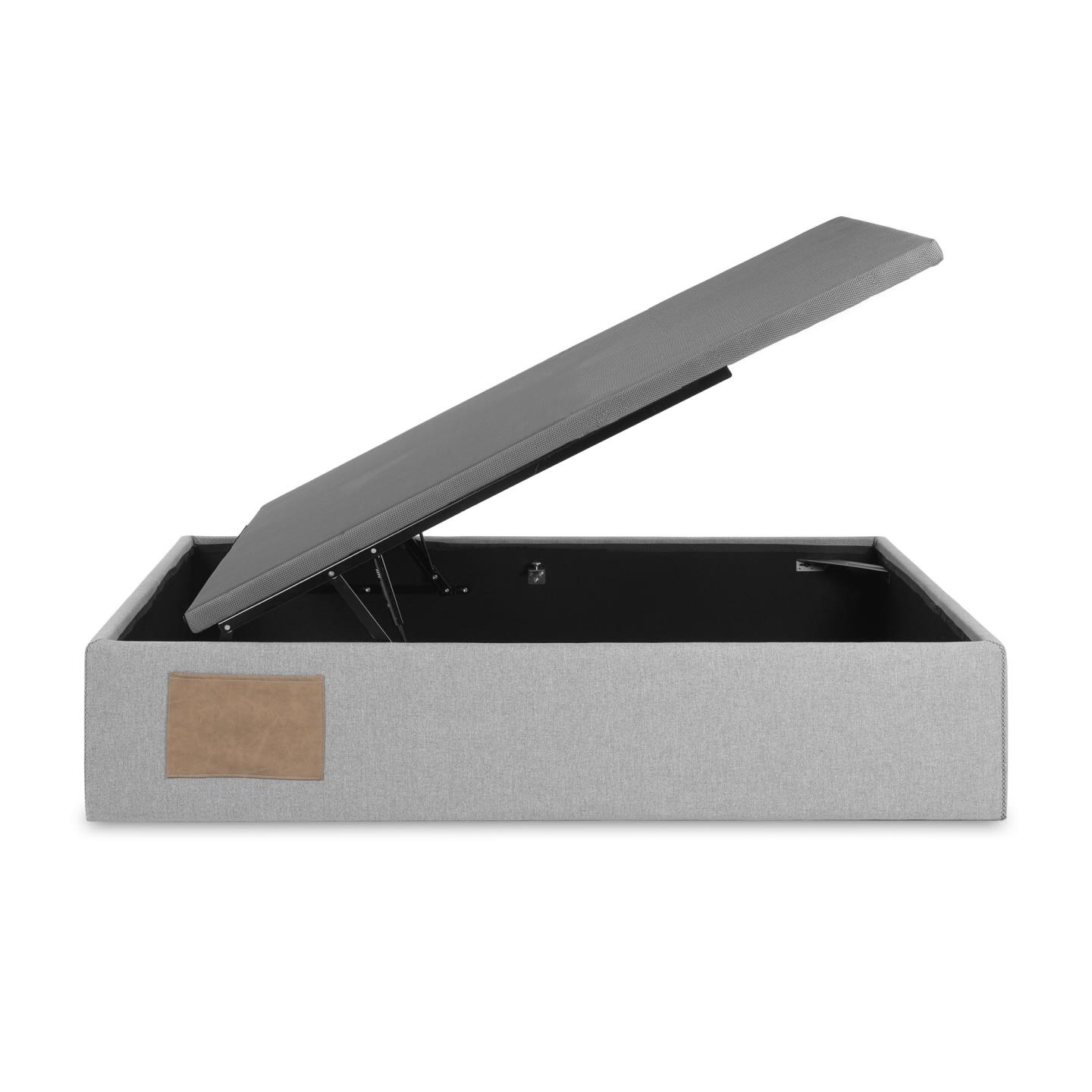 Sommier Matt, c/arrumação, 90x190 Caixa de armazenamento cinzenta com tampa levantada