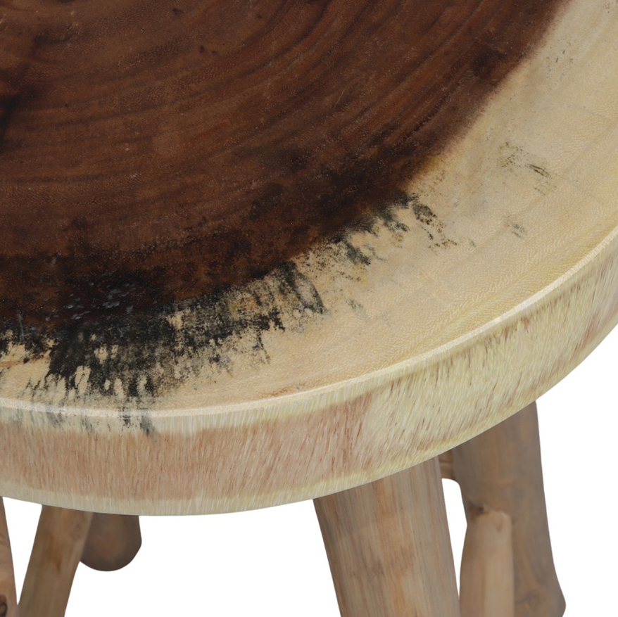 Banco alto Dire, madeira teca, Ø35x72 Mesa de madeira redonda com padrão natural e pernas robustas