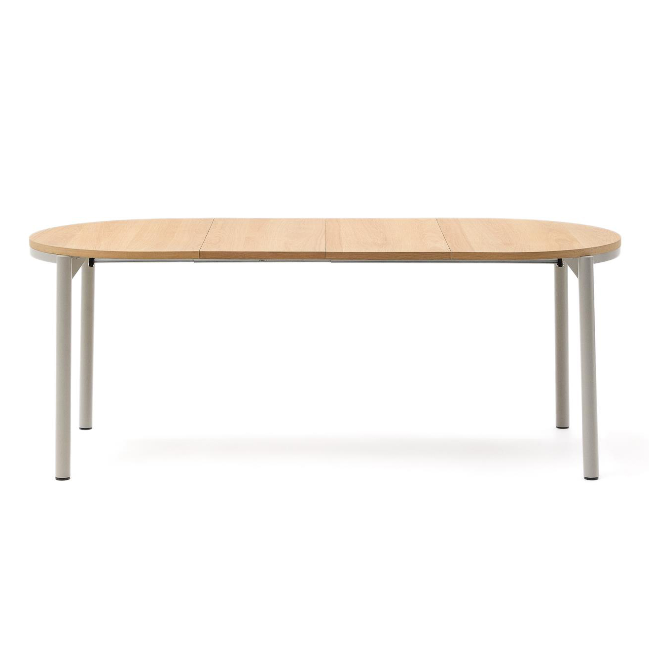 Mesa extensível Montiri, carvalho/metal, Ø120(200)x90 Mesa de jantar retangular com tampo de madeira clara e pernas cinza