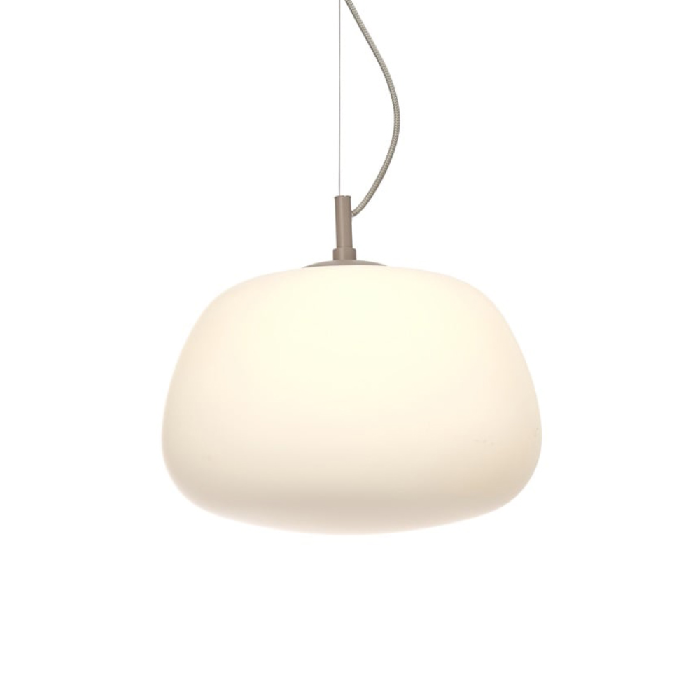 Candeeiro de Teto em Vidro Branco Sapporo Candeeiro suspensão vidro fosco branco com cabo cinzento