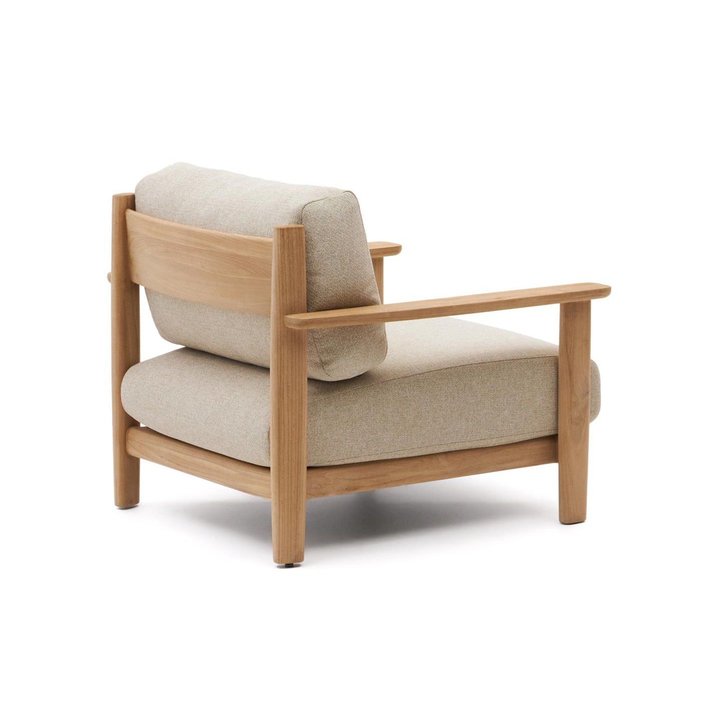 Cadeirão Tiran, exterior, madeira teca, bege Poltrona de madeira clara com almofadas bege