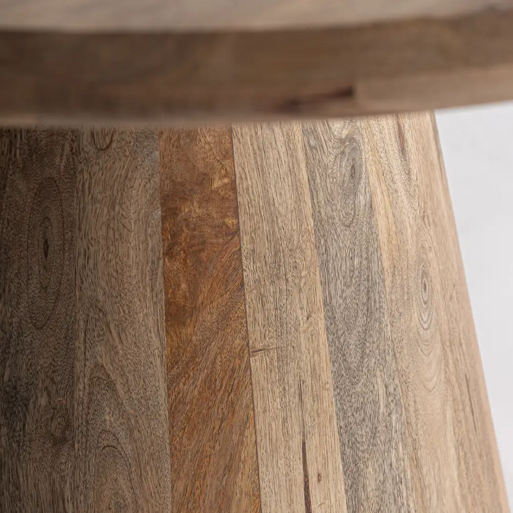 Mesa de jantar em madeira mango Mersch Superfície de móvel em madeira com painéis verticais em tons castanhos e cinzentos