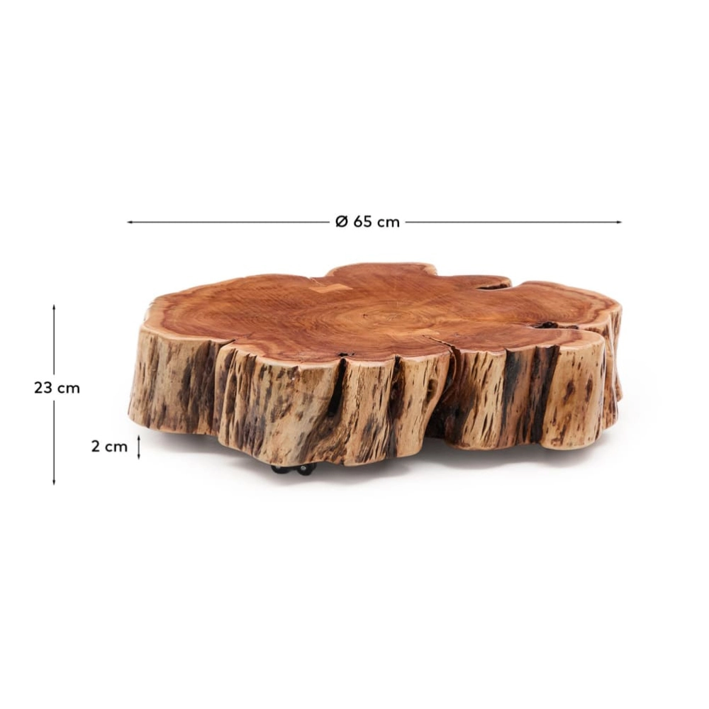 Mesa de centro madeira de acácia com rodas Nuvina Ø65 Mesa de centro redonda de madeira natural com rodízios