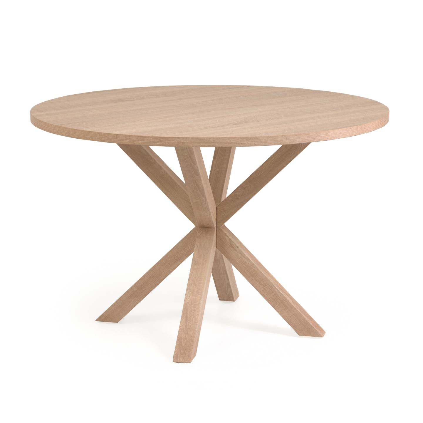 Mesa de jantar Arge, melamina/metal, Ø120x75 Mesa redonda em madeira clara com base geométrica