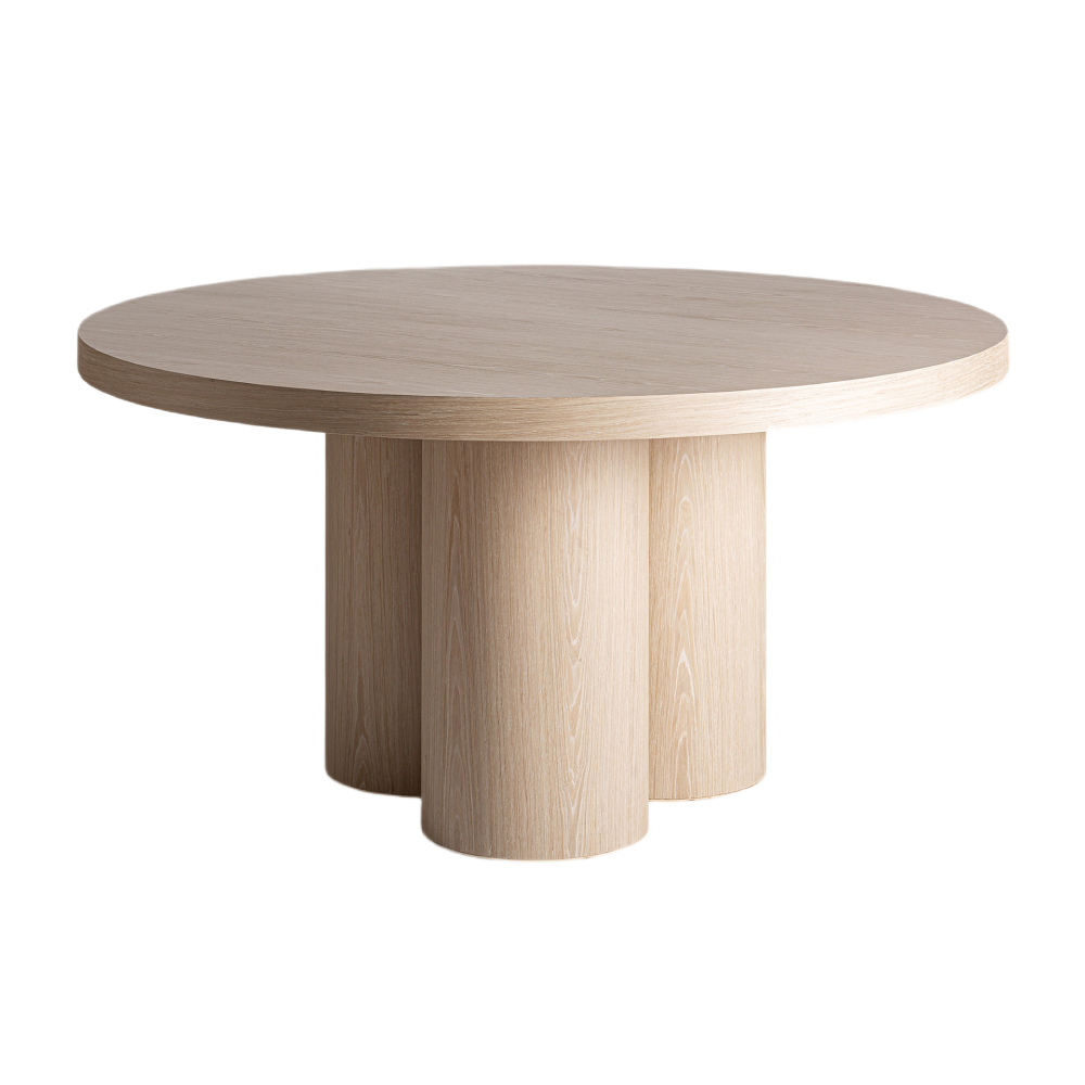 Mesa de jantar em madeira carvalho Prayssac Ø150x76 Mesa de jantar redonda em madeira clara com base cilíndrica