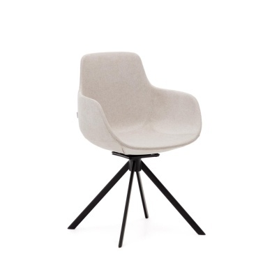 Cadeira moderna estofada bege com pernas pretas