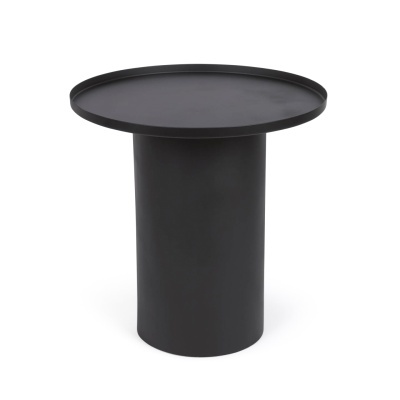 Mesa de centro redonda preta com tampo e base cilíndrica