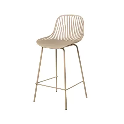 Banco alto moderno em metal bege com varas finas no encosto