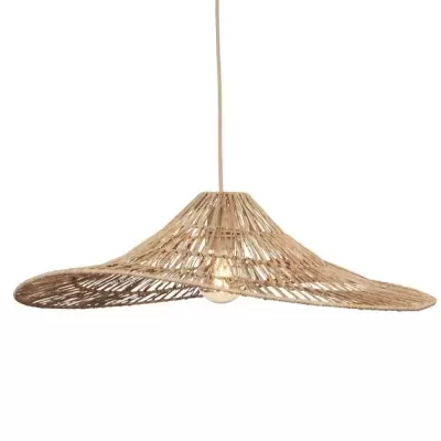Luminária pendente em ráfia natural com fio branco