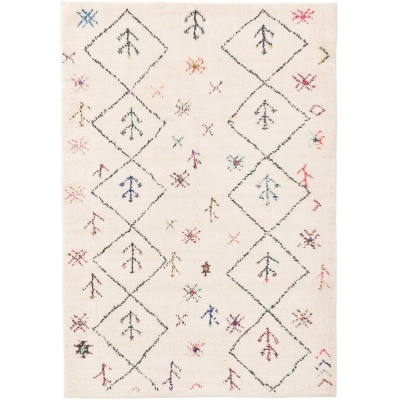 Tapete cru com padrões geométricos coloridos bordados