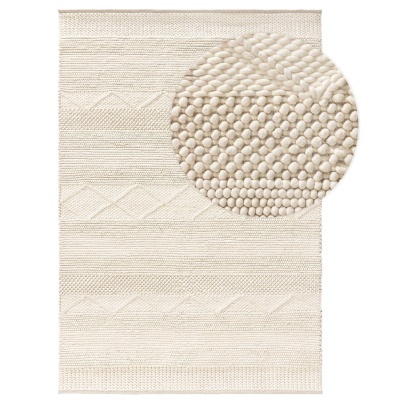 Tapete creme com padrão geométrico e textura em relevo de bolas