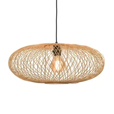 Lustre suspenso em bambu natural entrelaçado com lâmpada visível