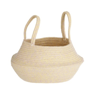 Cesto redondo trançado em corda natural com duas alças
