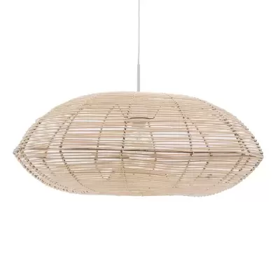 Suspensão de luz em vime natural oval com lâmpada visível