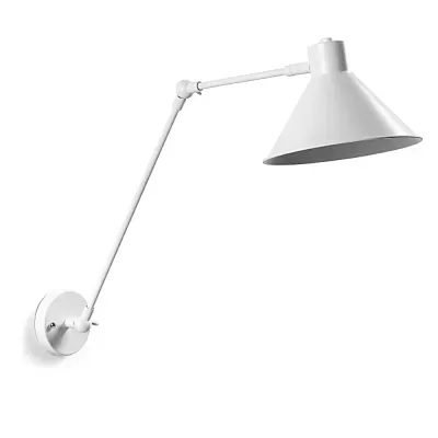 Lâmpada de parede articulada branca com braço móvel e cúpula cônica
