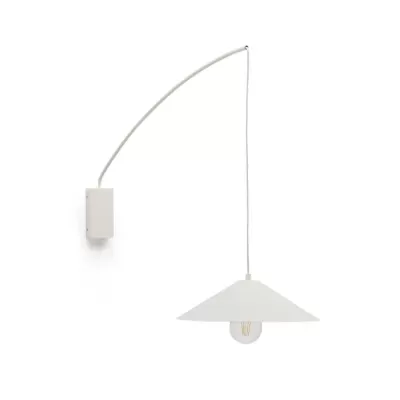 Candeeiro de parede branco com braço curvo e abajur cónico